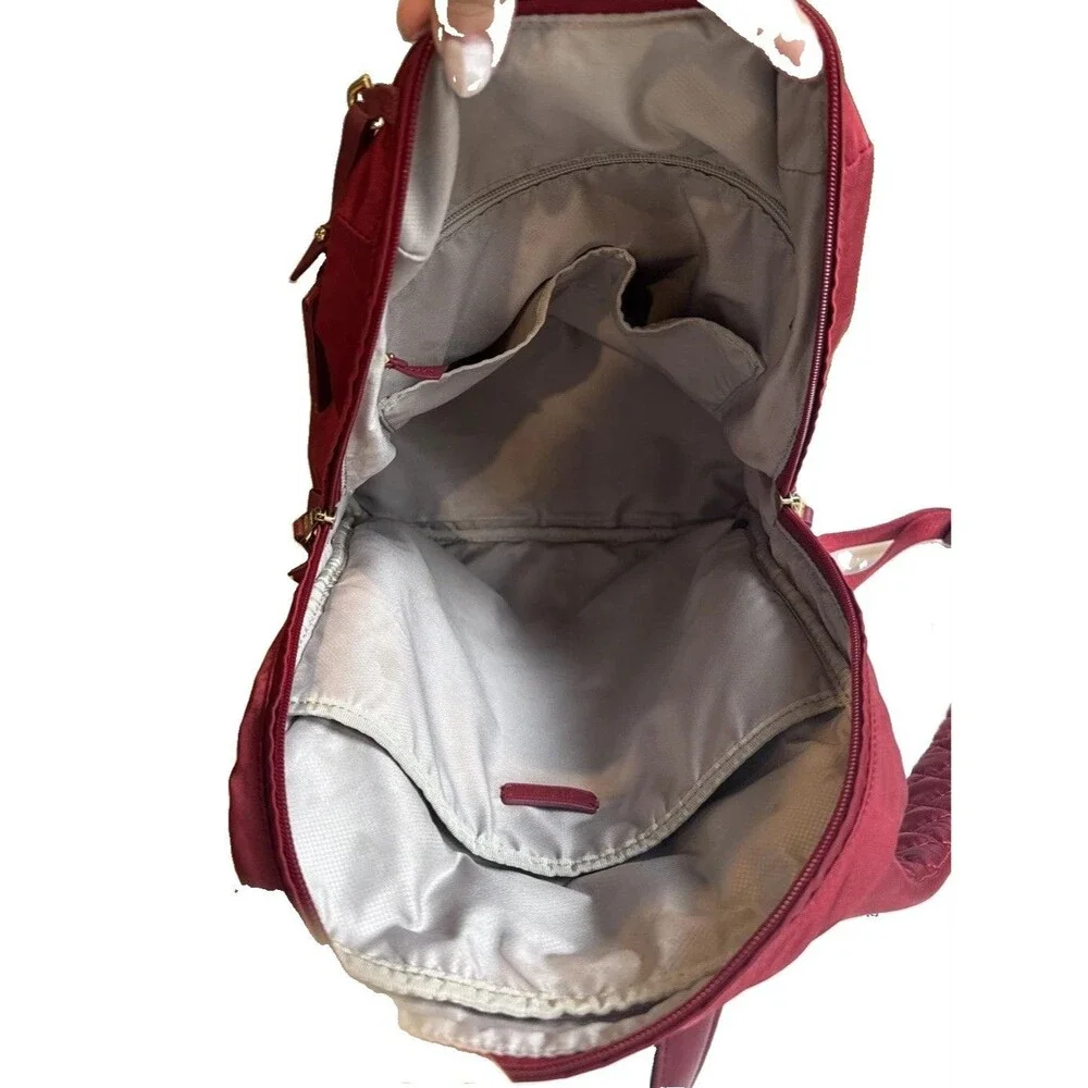 TUMI Voyageur Halle Backpack Burgundy Red Nylon Travel Laptop Bag Gold Hardware